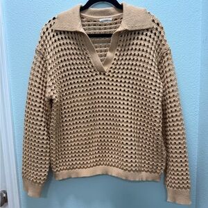 Elegant Women's V-Neck Tan Sweater